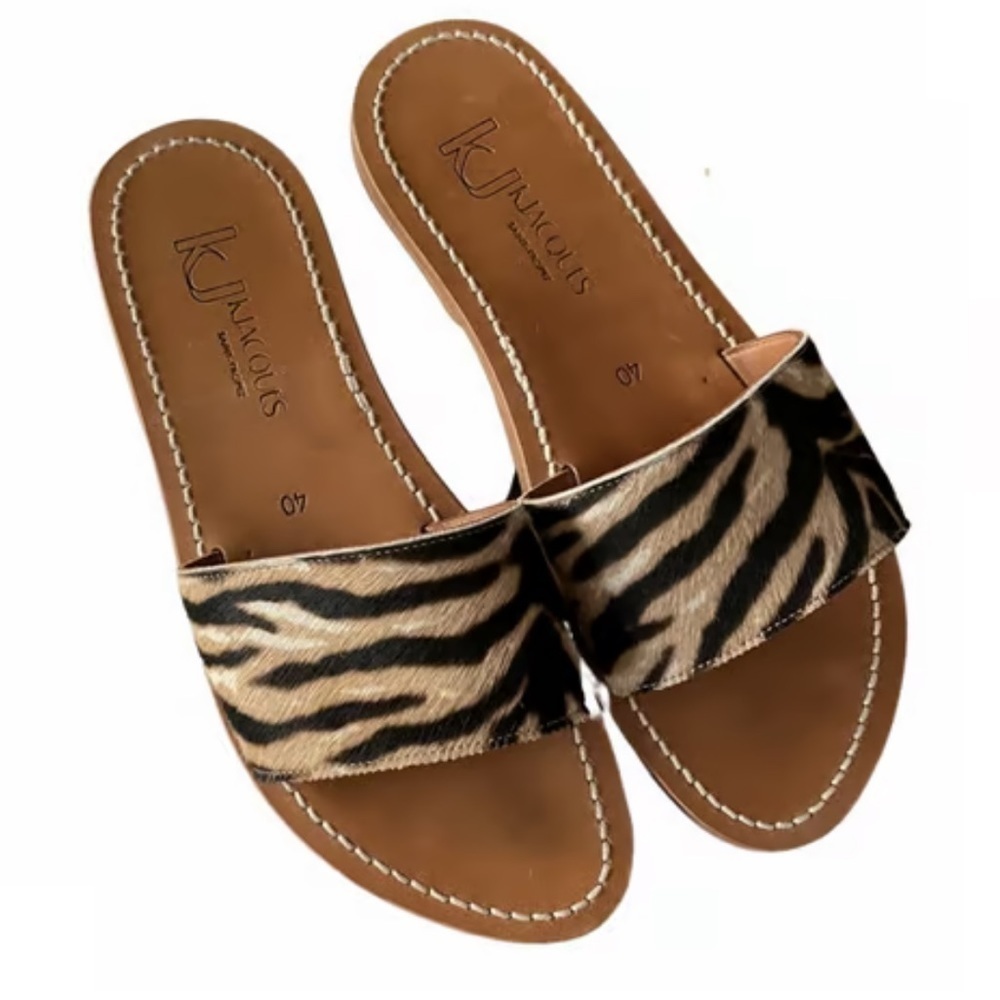 K. Jacques Anacapri Horsy Tigre leather slides Sz EU 36 US 5 new
